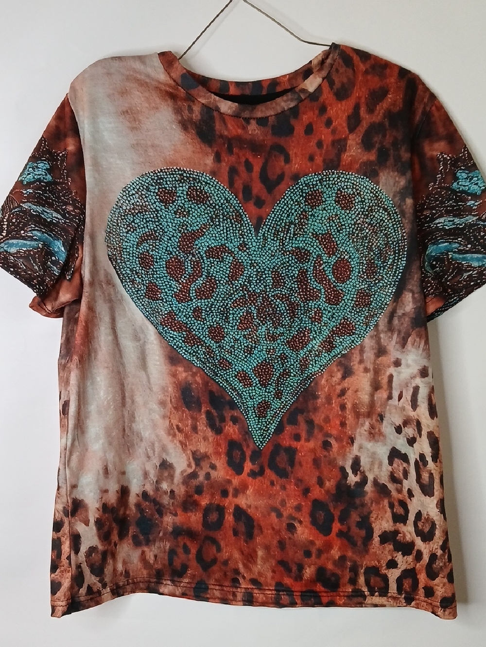 Turquoise  Heart Leopard Print Tee